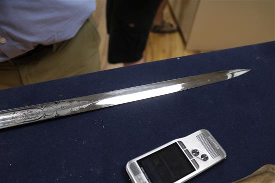 A 19th century silver and shagreen oriental sword and a 19th century dress sword longest 101cm
